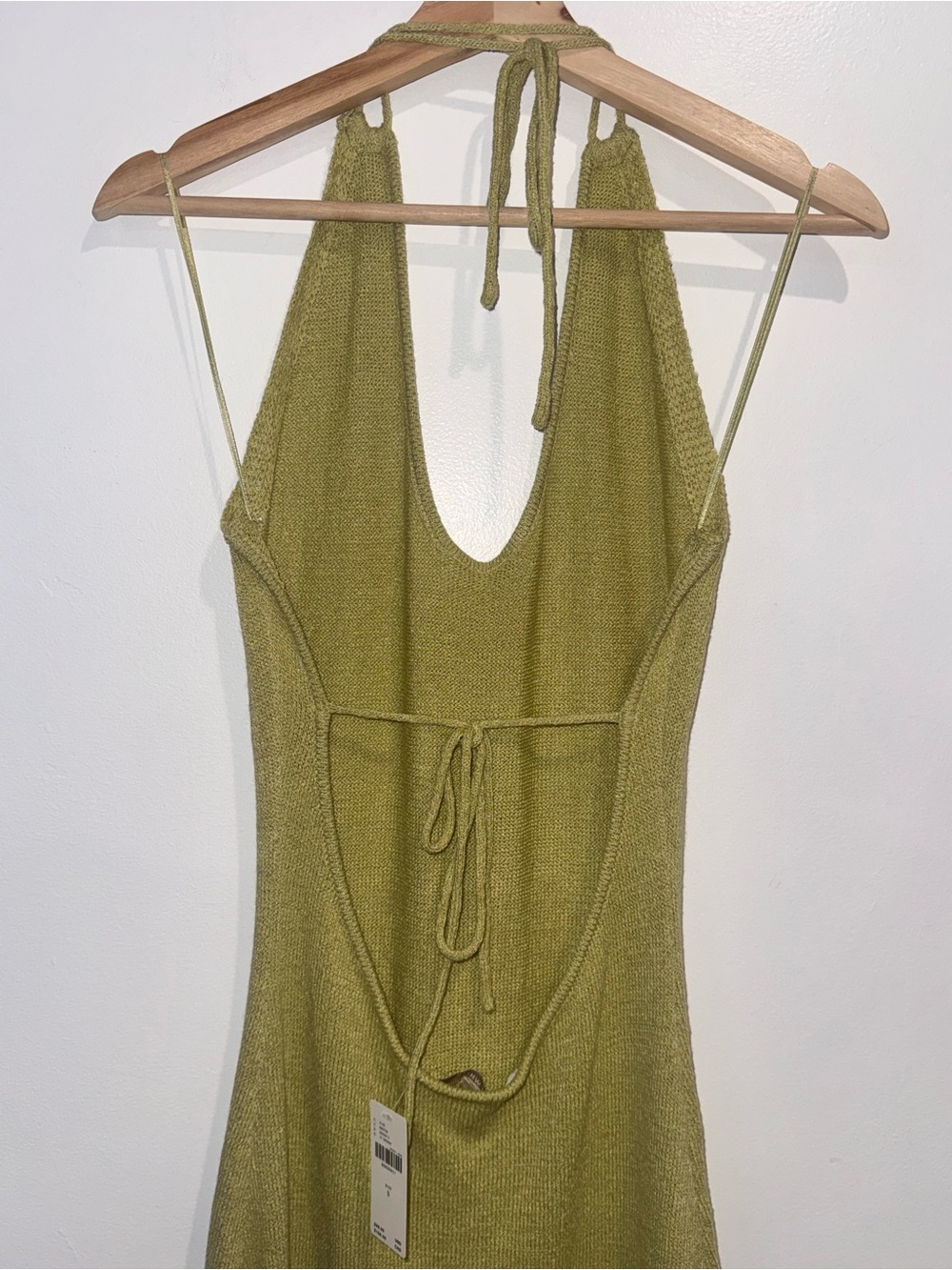 Anthropologie Flat White knit green Halter Maxi Dress slit dress NWT size small - Picture 9 of 14